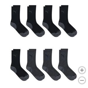 NWT PUMA Men Crew Sock, 8-pair BLACK pack cushioned comfortable Activewear